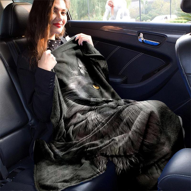 1pc Luxury Grey Cat Print Blanket Soft Flannel Throw for Home Decor, Couch Cover, Travel .W001