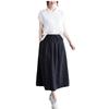 Women's High-Waisted Embroidered A-Line Cotton Linen Skirt with Elastic Waist and Large Hem