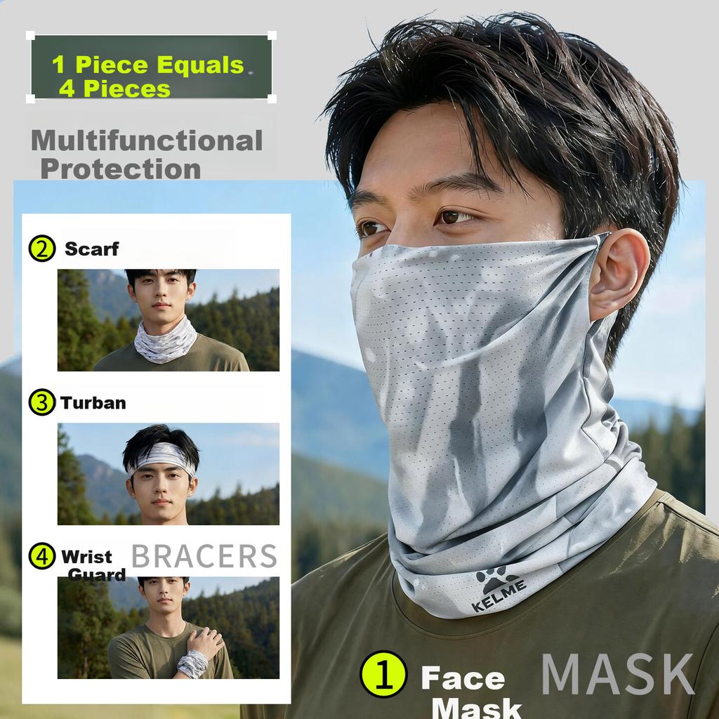 KELME Summer Cycling Ice Silk Sun Protection Face Mask with Ear Loops Neck Gaiter UV Protection for Men and Women Fishing Mountaineering Scarf