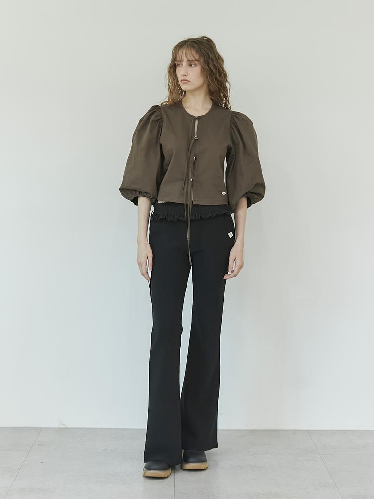 HHIPS Frill Belt Bootcut Elastic Pants (Black)