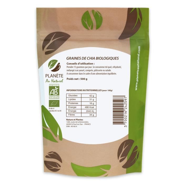 Bio Chia-Samen - 1kg - Salvia hispanica - 2 Beutel à 50