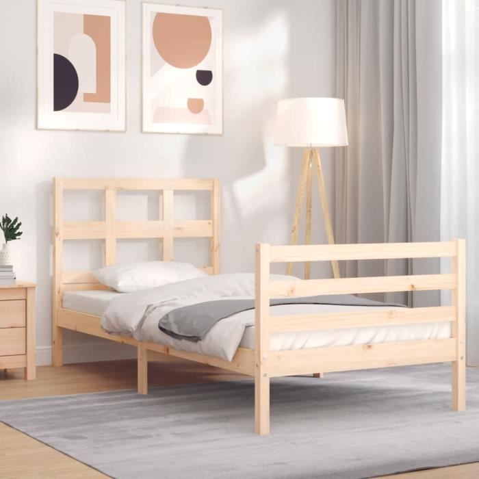 VidaXL Bed Frame with Headboard 90x200 Cm Solid Wood 3194816