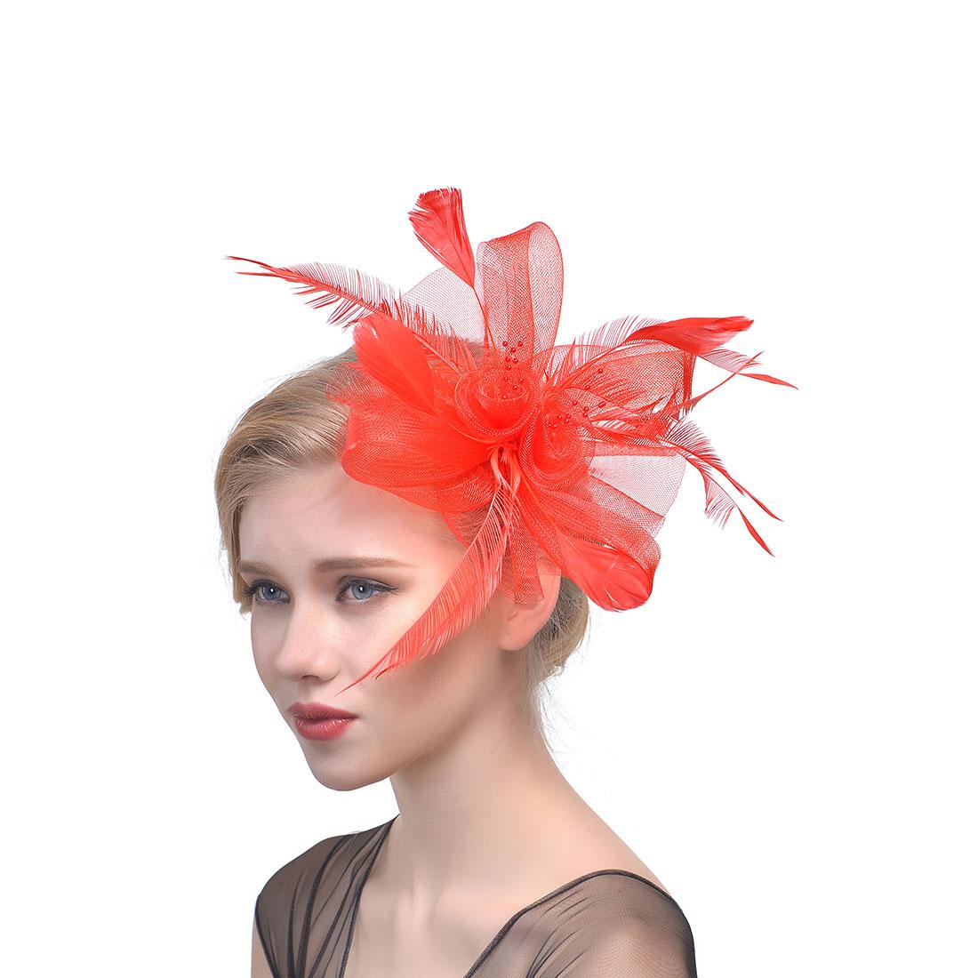 Перо Aliceband Fascinator Повязка на голову Свадьба Женский день Гонка Royal Ascot красный