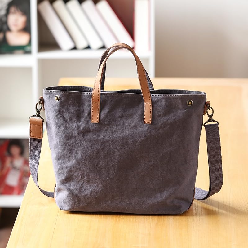 IOKI HAMPU Canvas and Genuine Leather Tote Bag Business Large Fits Suitable for Fits A4 Size - Bag, Capacity, Laptop, Commuting, (Navy Blue)
