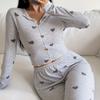Spring Autumn Pajamas Set for Women Homewear Long Sleeves Shirt Trousers 2 Pieces Sexy Lace Pijamas Sleepwear Loungewear