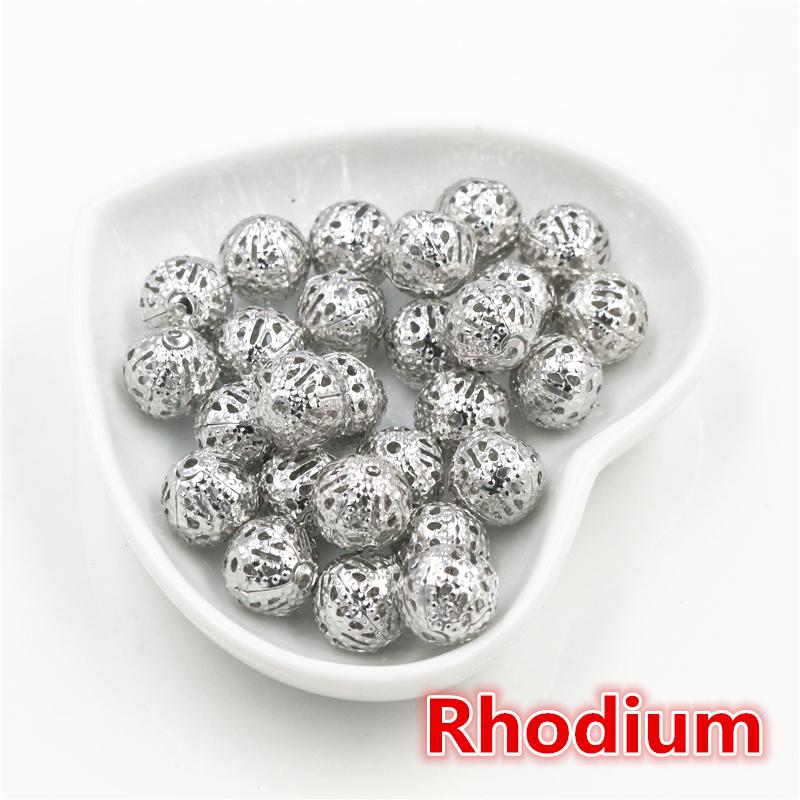 4/6/8/10mm Hollow Ball Flower Beads Metal Charms Gold Color  /Silver Plated Rhodium Filigree Spacer Beads For Jewelry Making