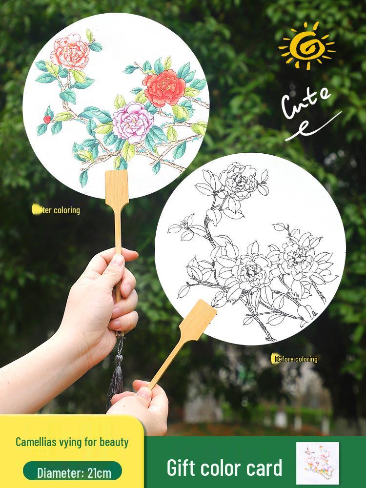 Thickened Xuan Paper Round Fan - Blank Lacquer Fan Kit for Chinese Painting & Calligraphy, Ancient Style, Double-Sided, Ideal for Children