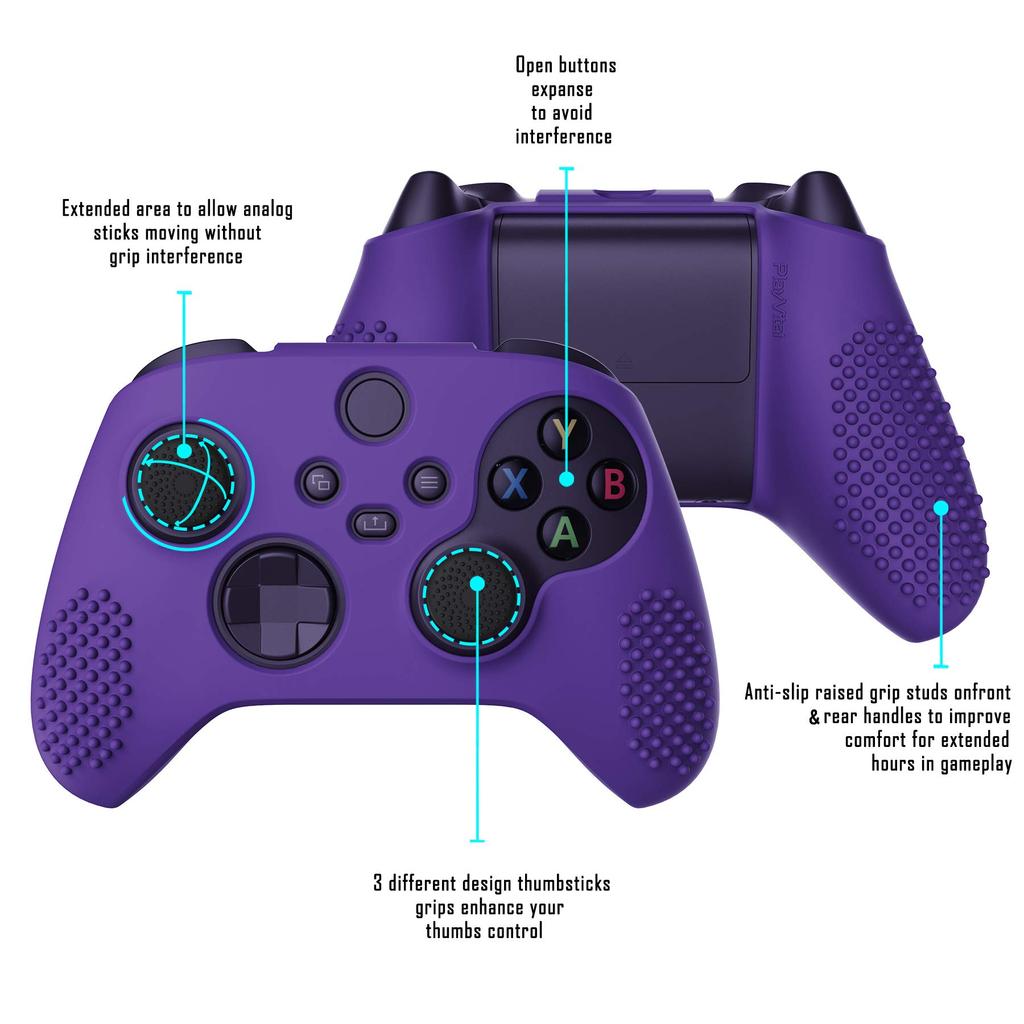 eXtremeRate PlayVital 3D Studded Xbox Series Controller Silicone Cover Skin with 6 Black Thumb Grip Soft Rubber Case Protector for Xbox Core Wireless