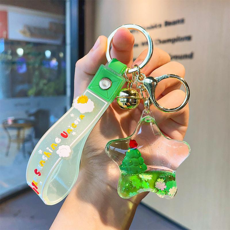 

Christmas Acrylic Keychains Charming Floating Oil Designs For Gifts Holiday Green Tree