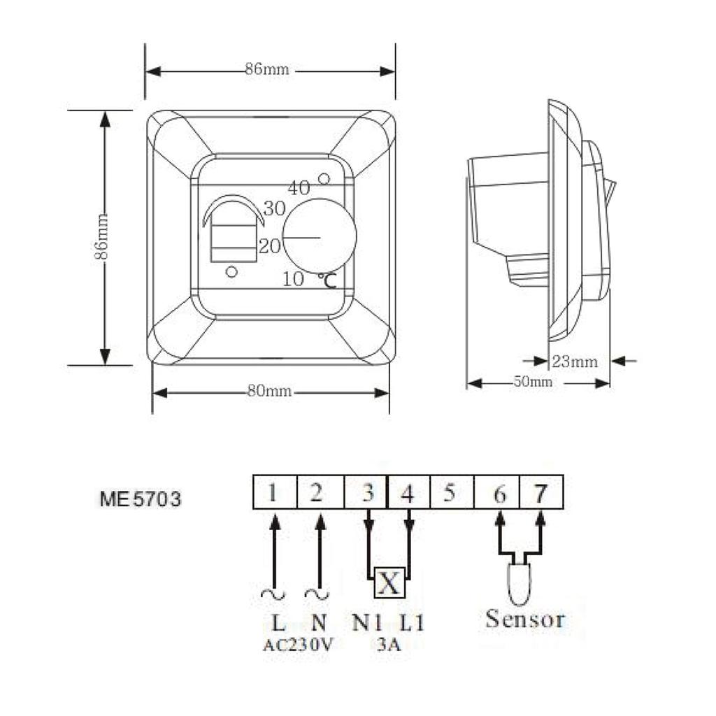 230V Mechanical Thermostat Non Programmable Manual Thermostat Underfloor Heating Controller with External Sensor