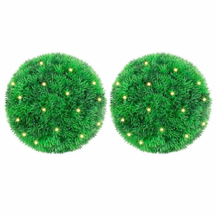 VidaXL Boules de buis artificielles avec lumières LED 2 pcs vert 22 cm, boule topiaire artificielle, boule topiaire 3335905