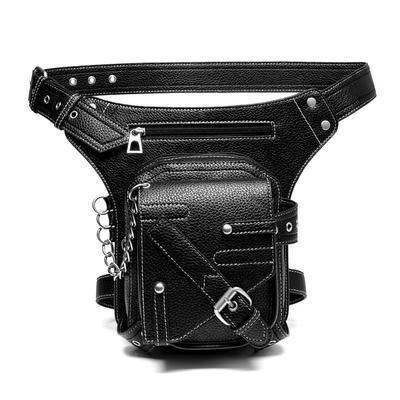 Steampunk Fanny Pack, Men's Rivet Chain Rock Motorcycle Fashi Crossbody Bags, Outdoor Street Trendy Leather Waist Thigh Bags