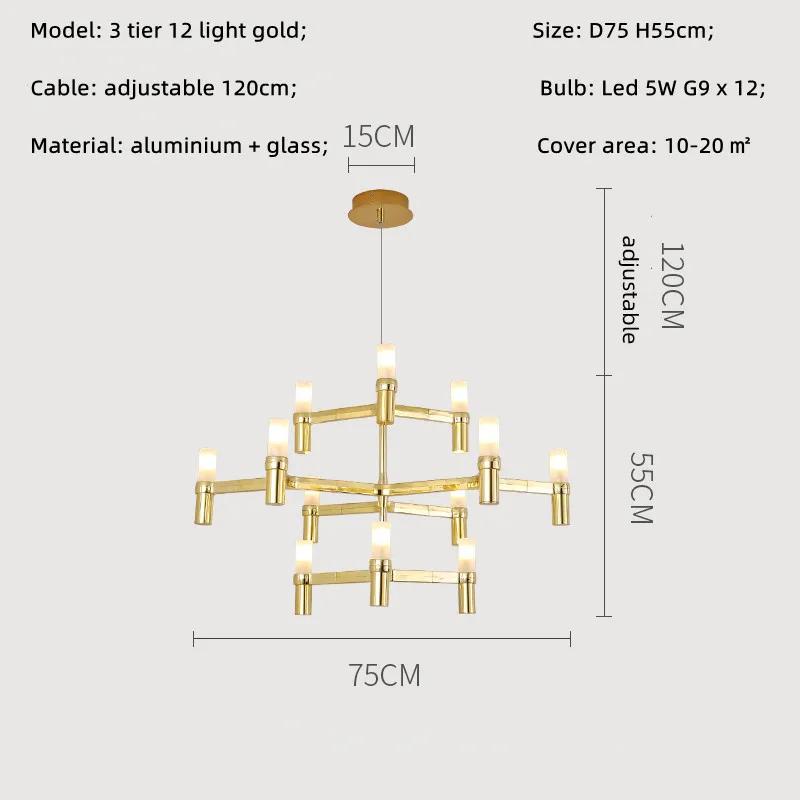 Nordic Luxury Modern LED Chandelier Designer Kitchen Pipe Chrome Lamp Hotel Living Room Room Room Decoration Lighting Fixtures