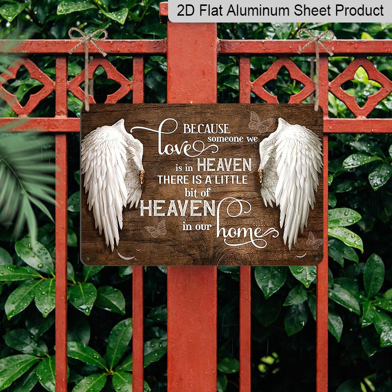 2D Flach, 1 Stück "Ein kleines bisschen Himmel in unserem Zuhause" Aluminium Metall Wanddekor Schild - 8"x12" Gedenkdekoration Trauer, Engelsflügel & Schmetterling Wand