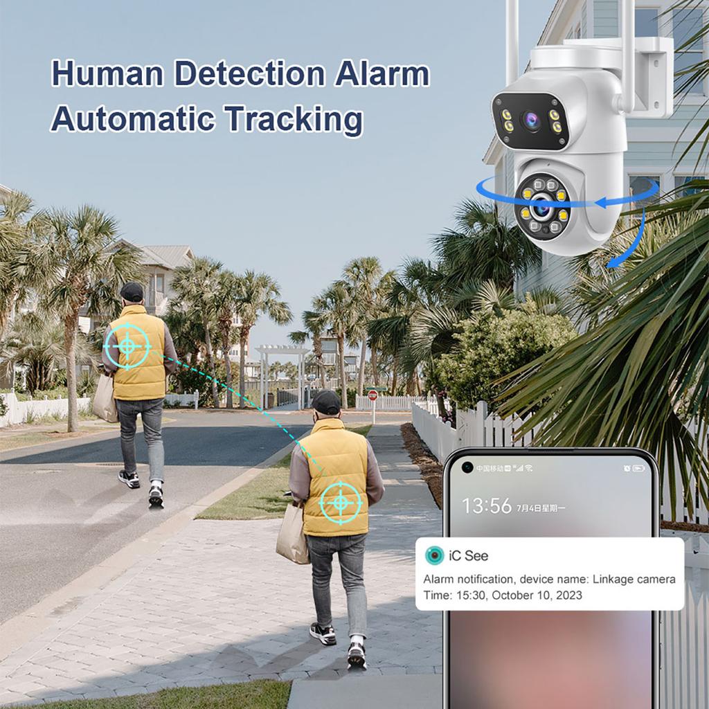 8MP 4K PTZ Wifi Camera Dual Lens Wireless Outdoor Surveillance Camera Ai Human Detect Security IP Camera Auto Tracking iCSee App