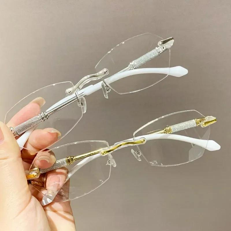 Unisex Design Ultralight Reading Eyeglasses Fashion Rimless Far Sight Hyperopia Men for Women Luxurious Trendy Diamond Cut Prescription Glasses