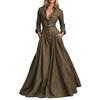 Women's Ins Style Solid Buttoned Shirt Collar Long Sleeve Maxi Dress