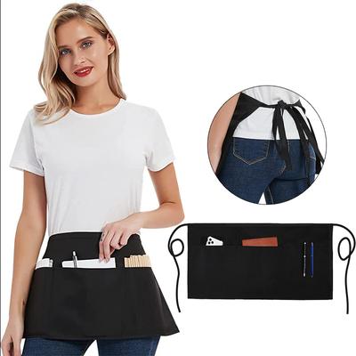 1dílná zástěra pro servírky se 3 kapsami - zástěry pro servírky pro ženy a muže, voděodolné poloviční zástěry s přidaným dlouhým pasovým popruhem