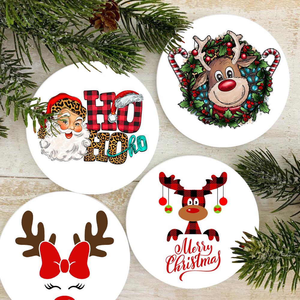 Christmas Coasters with Holder Best Absorbent Coasters Gift Round Cup Mat Housewarming Gifts for Home Kitchen Decorations