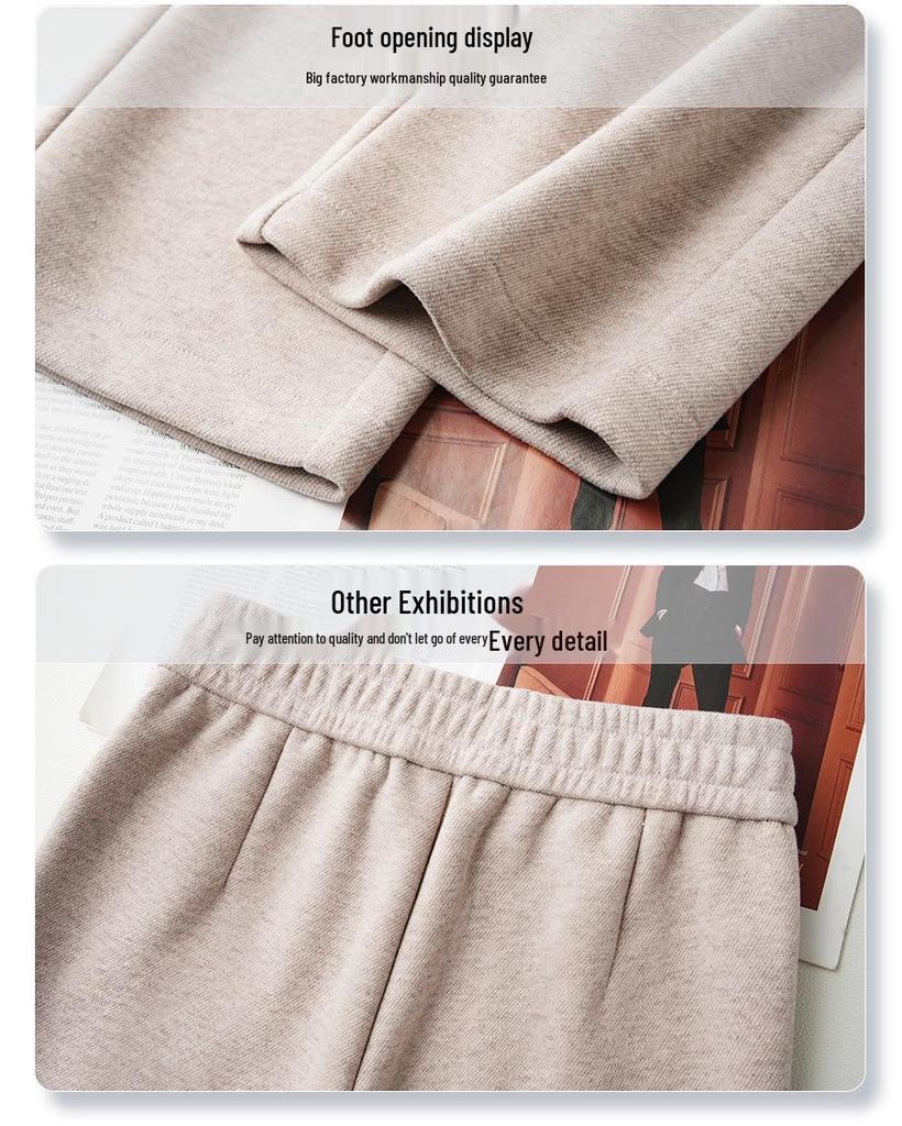 Women's 2024 Khaki Wool Blend Loose Fit Slimming Wide Leg Pants for Autumn and Winter