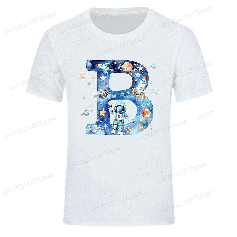 Summer Men's T-shirt Top Short Sleeved Fashionable Men's T-shirt Watercolor Space Letter Fun Men's T-shirt Boys and Children's T-shirt Casual Clothing