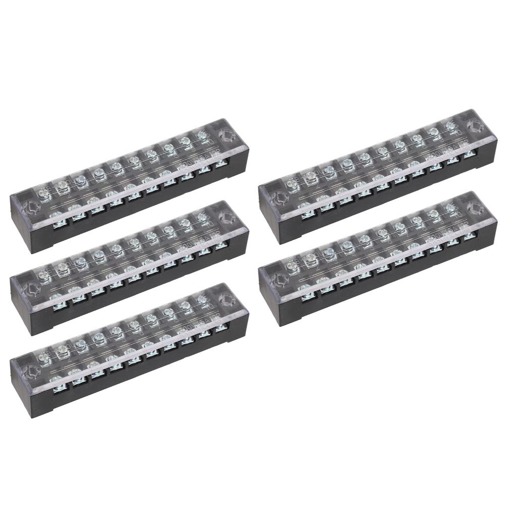 5 Set 10 Position Terminal Block Connector Strip Kit Dual Row Screw Pre Insulated Jumper 15A 600V