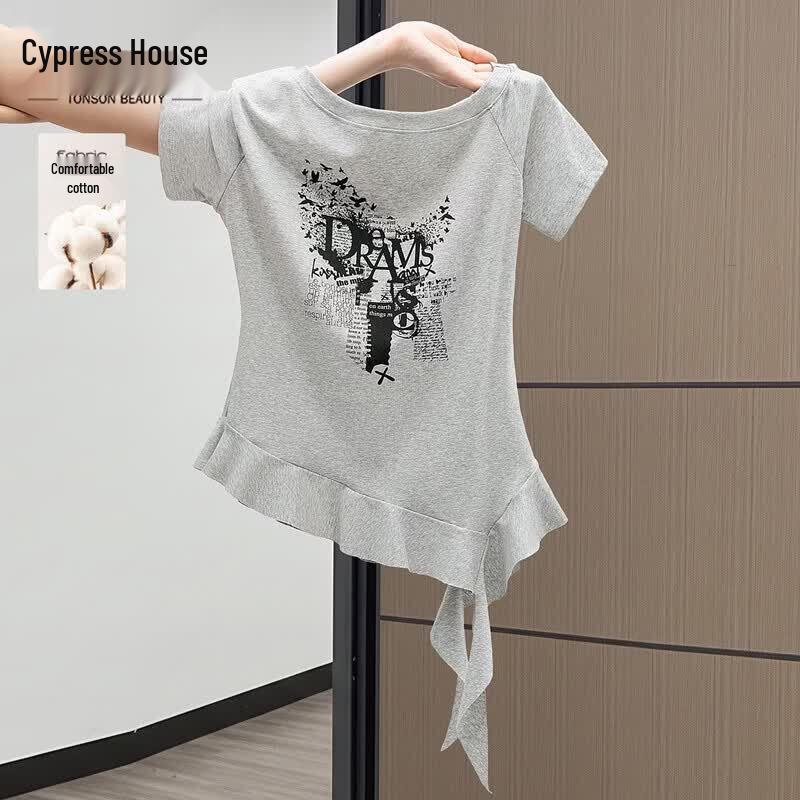 Women s Round Neck Letter Print Slim Fit T-shirt One Size