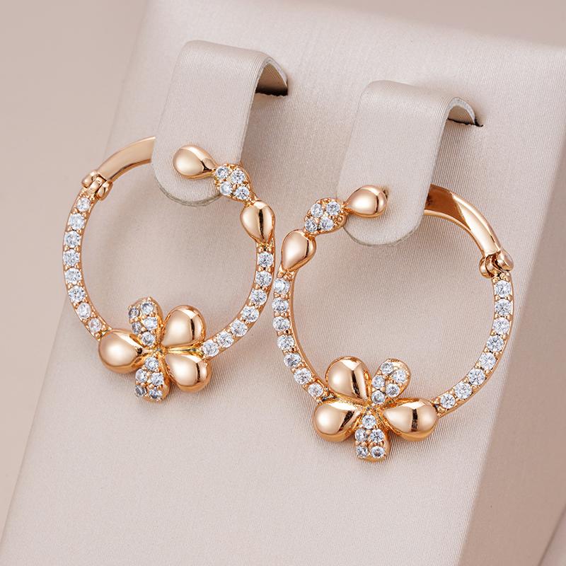 New Innovative  Rose Gold Color Drop Earrings Luxury Elegant Crystal Flower Earrings For Woman Fashion Vintage Jewelry