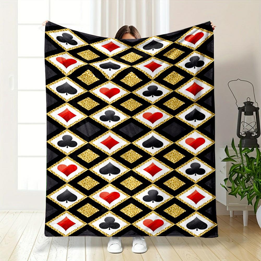 "Playing Card Suits Pattern Blanket" Patterned Flannel Blanket Perfect for the Bedroom Living Room, Sofa, or a Little Nap