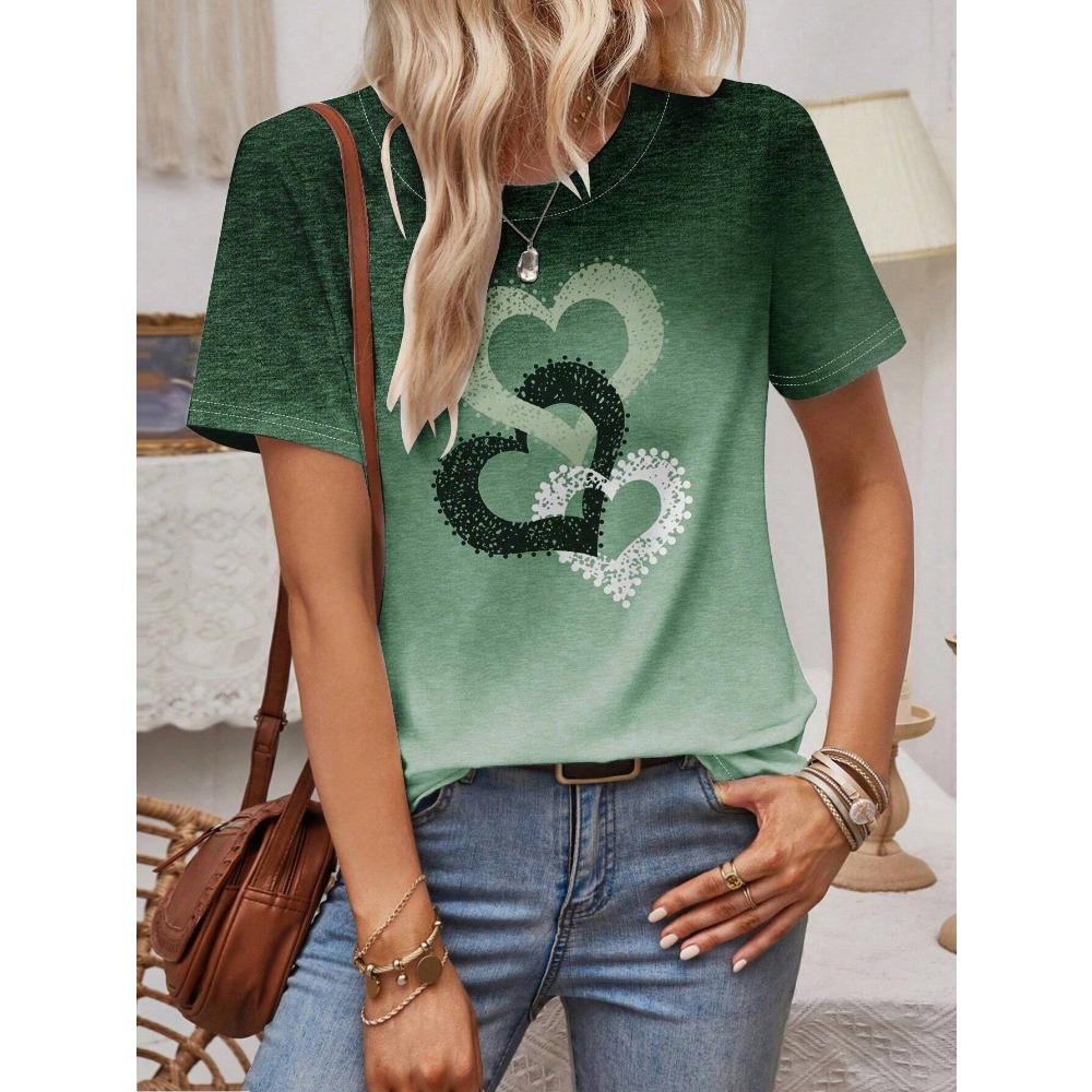 Fashion Heart Print Tee Fashionable Women's T-shirts Casual Round Neck Short Sleeve Tops Harajuku T-Shirt For Woman Summer