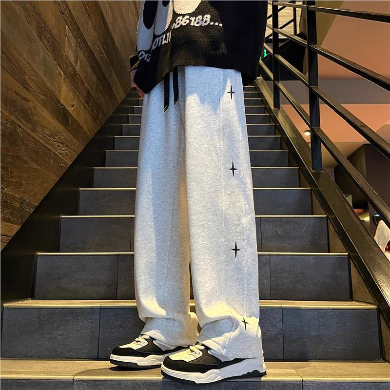 American high street pants men's spring and autumn new trendy brand versatile loose straight design star casual pants
