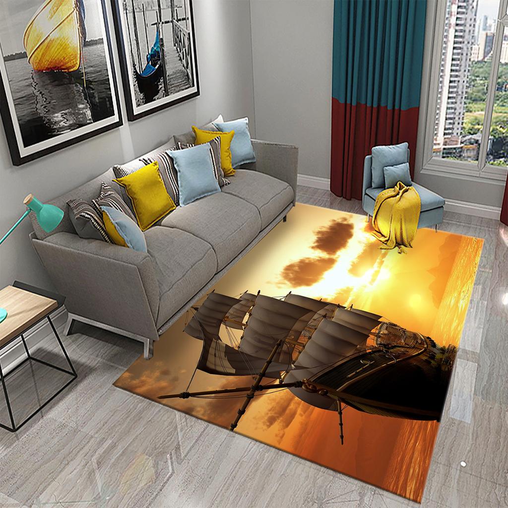 Bedroom Living Room Door Mat Balcony Decorative Floor Mat Bathroom Non-slip Door Mat Retro Pirate Ship Carpet