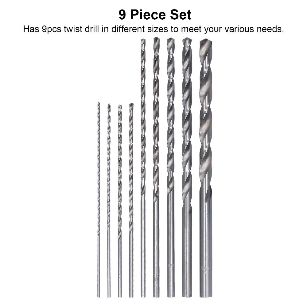 9pcs 200mm Length High Speed Steel Drill Bits 9Pcs Set Twist Drill Bit Set For Steel