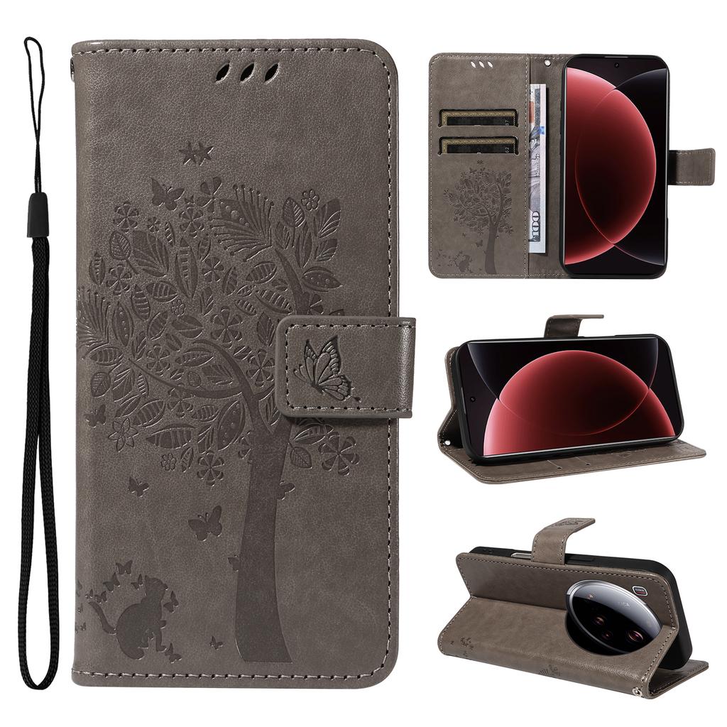 For Xiaomi 15 Ultra Phone Case with Stand Cat Tree Pattern Leather Wallet Mobile Cover