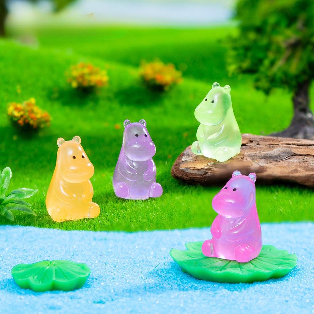 10-100 Stück Mini-Harz-Nilpferd Leuchtet im Dunkeln Leuchtendes Miniatur-Nilpferd Winzige Tierfiguren für DIY-Feengarten-Dekoration