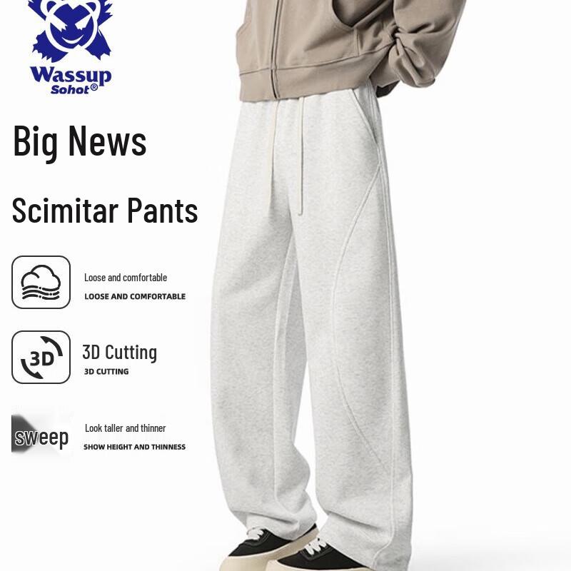 Wassup Sohot Men s Wide-Leg Curved Straight Casual Pants L