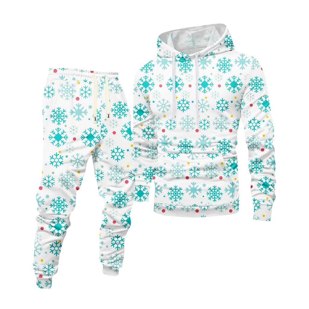 Men's Printed Hooded Sweatshirt And Sweatpants Casual Sports Suit