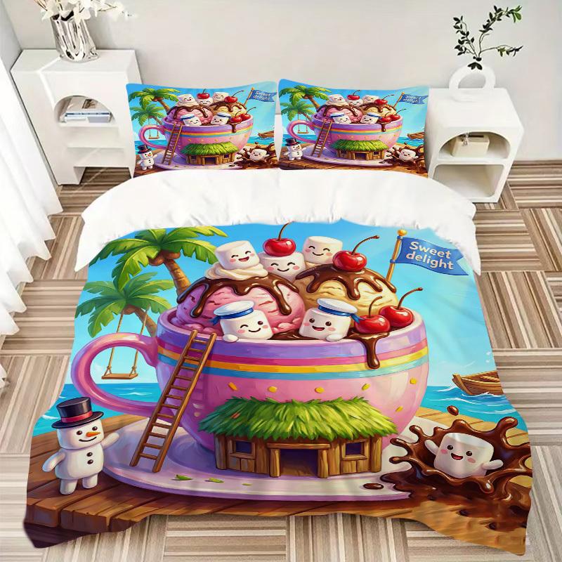 3-teiliges Anime-Cartoon-Design-Bettwäscheset - Enthält einen Bettbezug und zwei Kissenbezüge (Kein Kern) - Perfekt für Schlafzimmer- und Gästezimmer-Dekorati