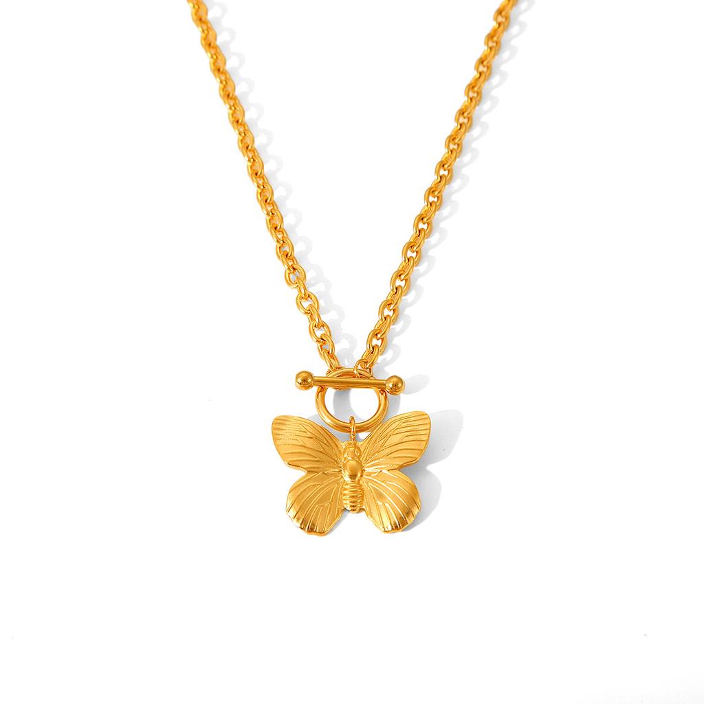 Titanium Steel Bead Chain Necklace with Butterfly Pendant Elegant Jewelry for Women
