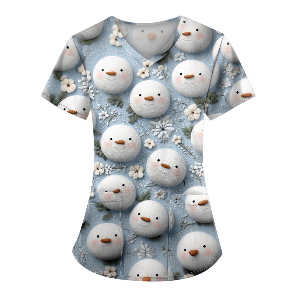 Dámská vánoční pracovní halenka s krátkým rukávem a výstřihem do V