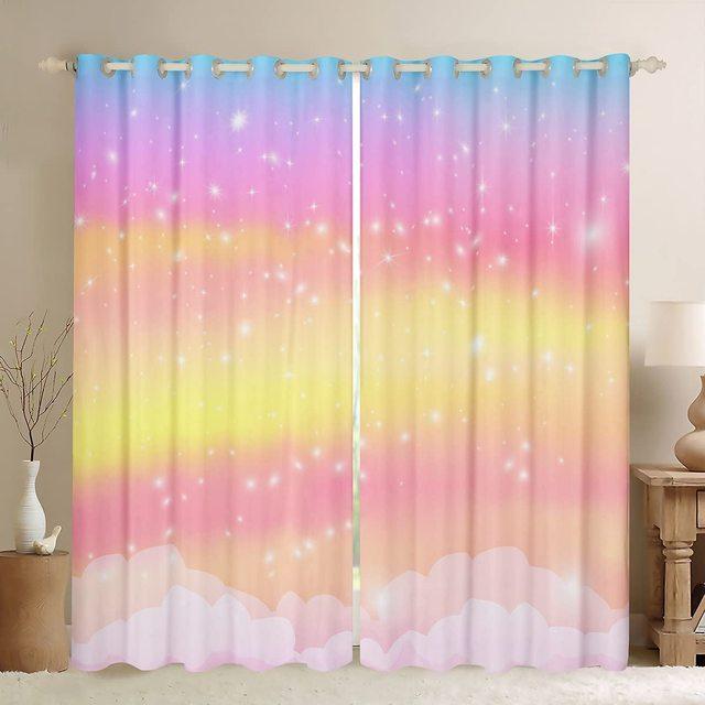 Rainbow Curtain Tie Dye Blackout Curtains For Girls Bedroom Twinkling Stars Living Room Home Decor Left And Right Biparting Open