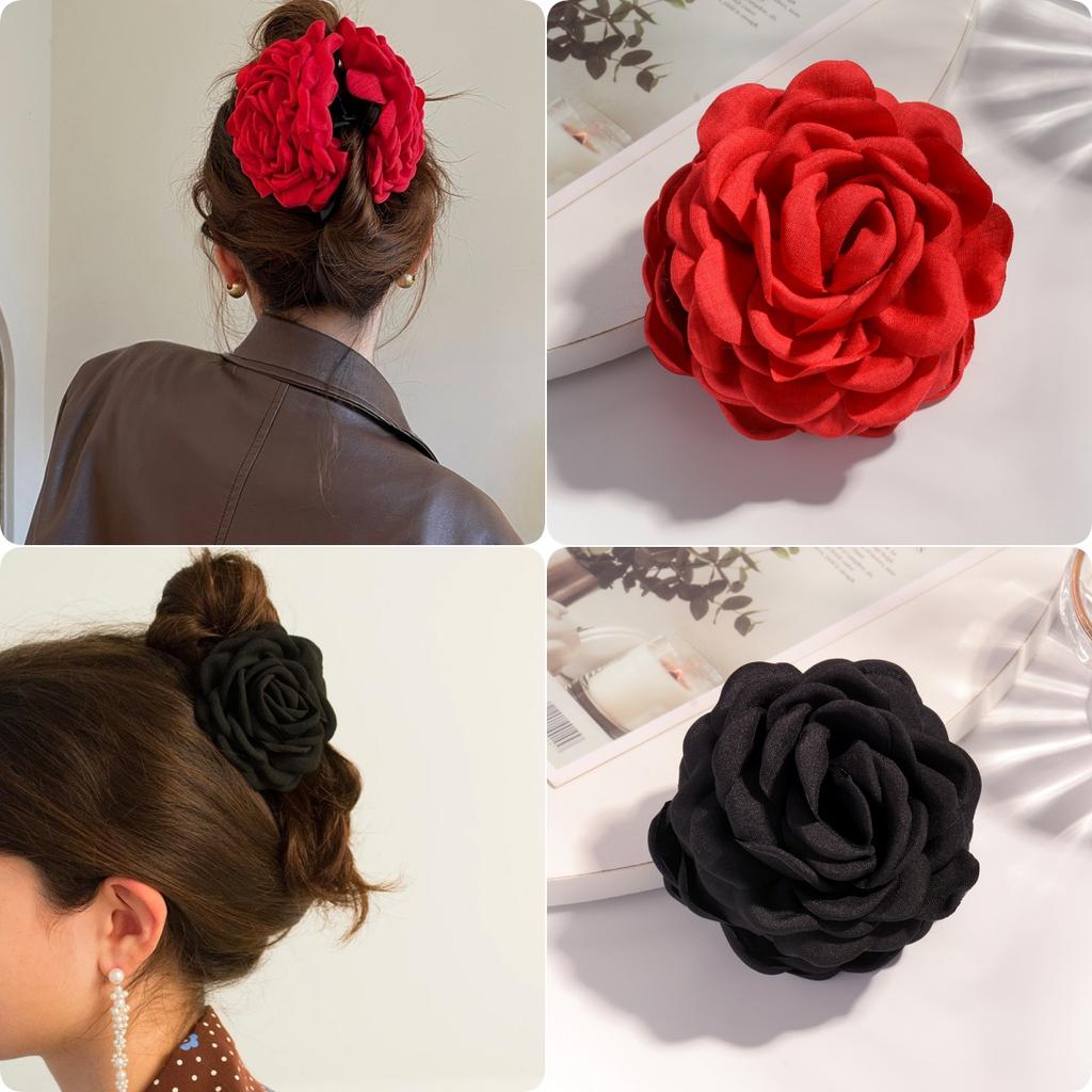 2/3 PCS New Solid Color Fabric Rose Flower Hair Claw for Women Girls Barrette Elegant Shark Clips Set Headwear Accessories Gifts