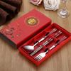 3Pc Set Of Blue And White Porcelain Tableware Stainless Steel Chopsticks Spoon Fork Gift Box Portable Travel Tableware Set