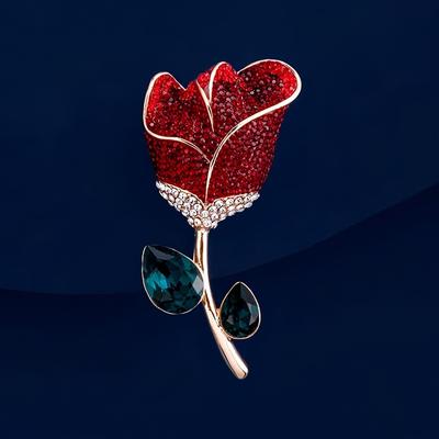 Broche Rose Rouge, Broche Rose en Cristal de Luxe Léger Haut de Gamme pour Femmes, Broche Sens du Design de Niche
