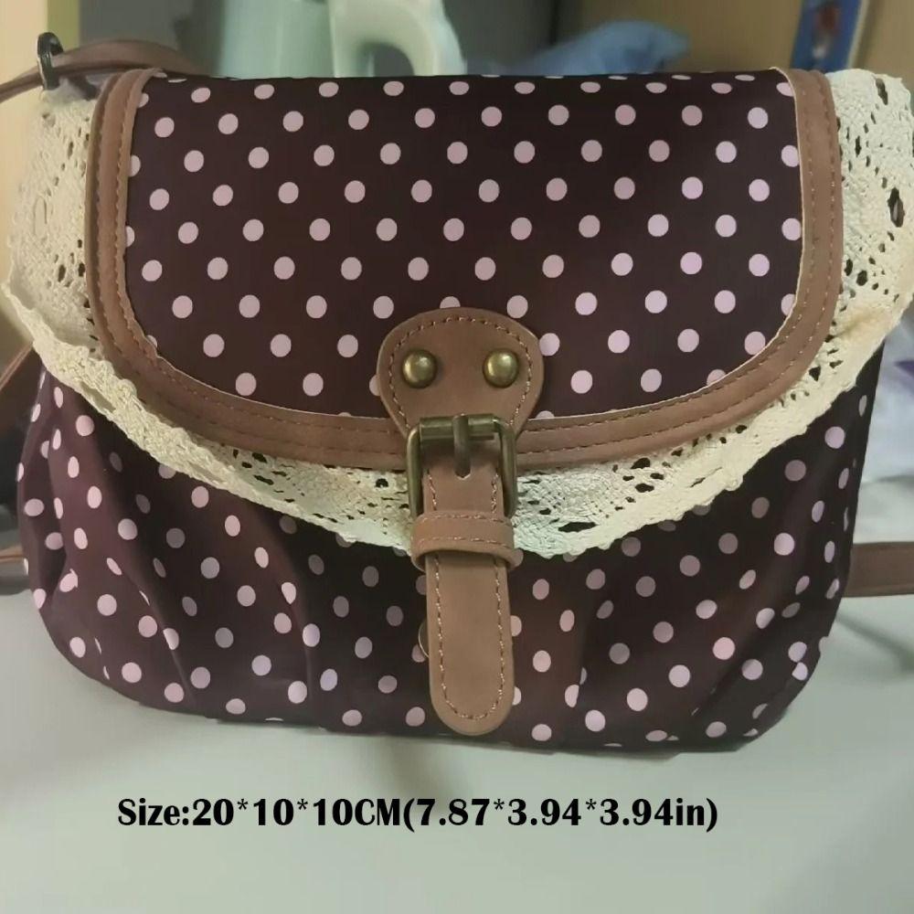 Gepunktete Vintage-Tasche Lässige Spitze Ein Schultertasche Leinwand Damen Handtasche Umhängetaschen