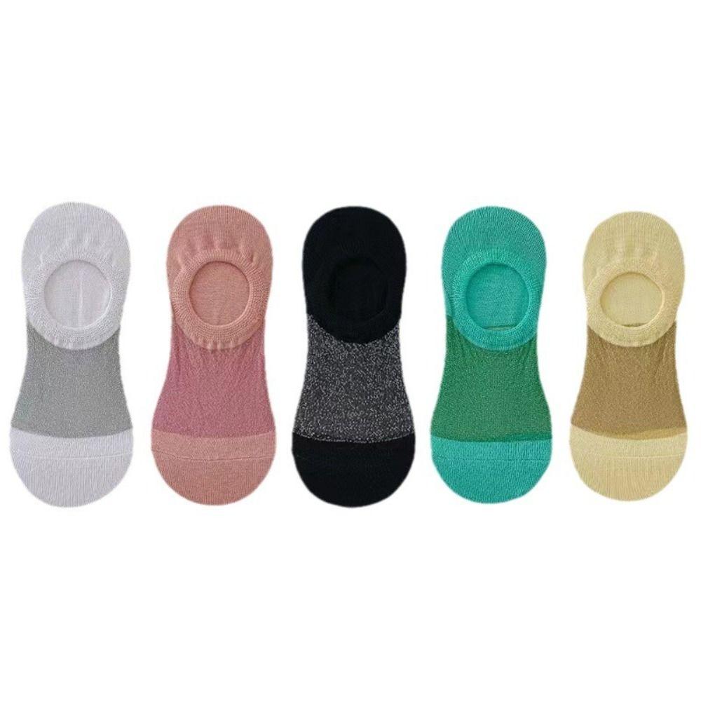 5Pairs Invisible Ice Silk Boat Socks Non-Slip Transparent Summer Ankle Socks Hosiery Breathable Women Short Tube Sock Girl