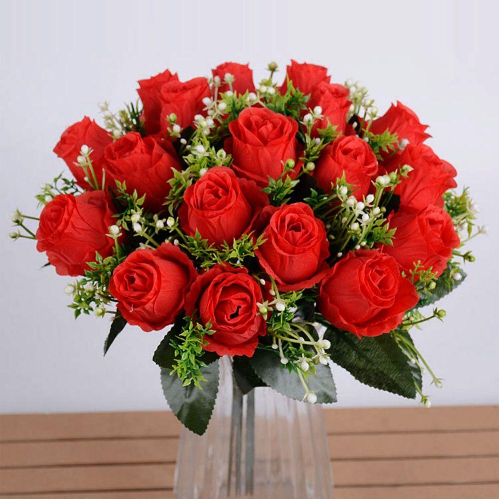 Mini Real Happy Flower 18 Head Crystal Grass Bouquet Rose Flowers Decorative  Home Decorative