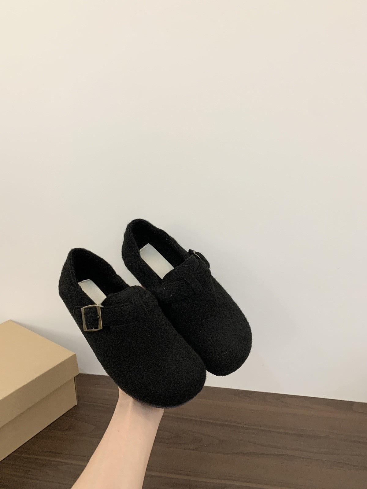 серые замшевые Birkenstocks на толстой подошве теплые пушистые туфли хлопковые туфли женские осенне-зимние Birkenstocks одиночные туфли 35