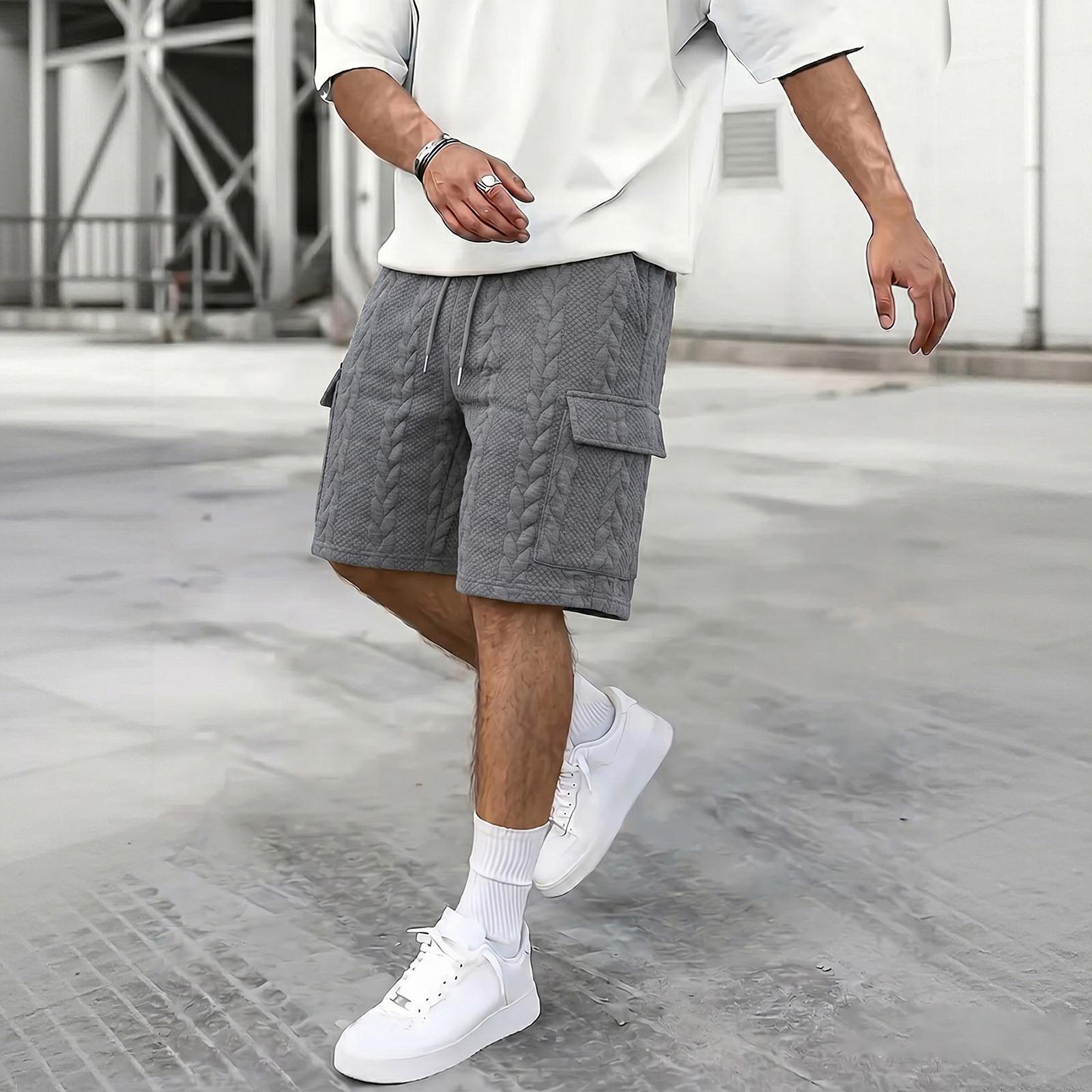 

Men’s Drawstring Waist Multi Pocket Casual Beach Shorts Knit Pattern Relaxed Fit Comfortable Five Length XXXL