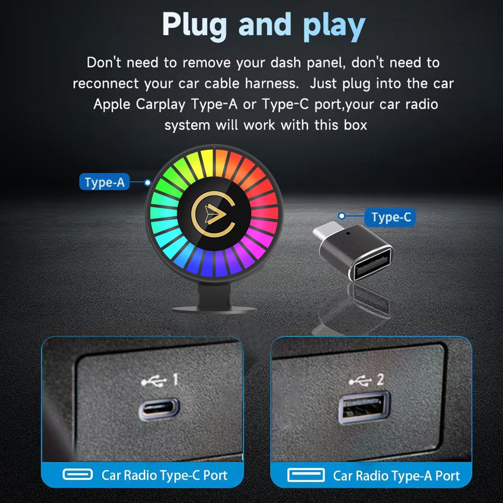 3-in-1 Wireless Carplay Android Auto Adapter Plug and Play Car Aromatherapy withCar Smart APP Control RGB Music Lamp  Rechargeable for Car Air Outlet